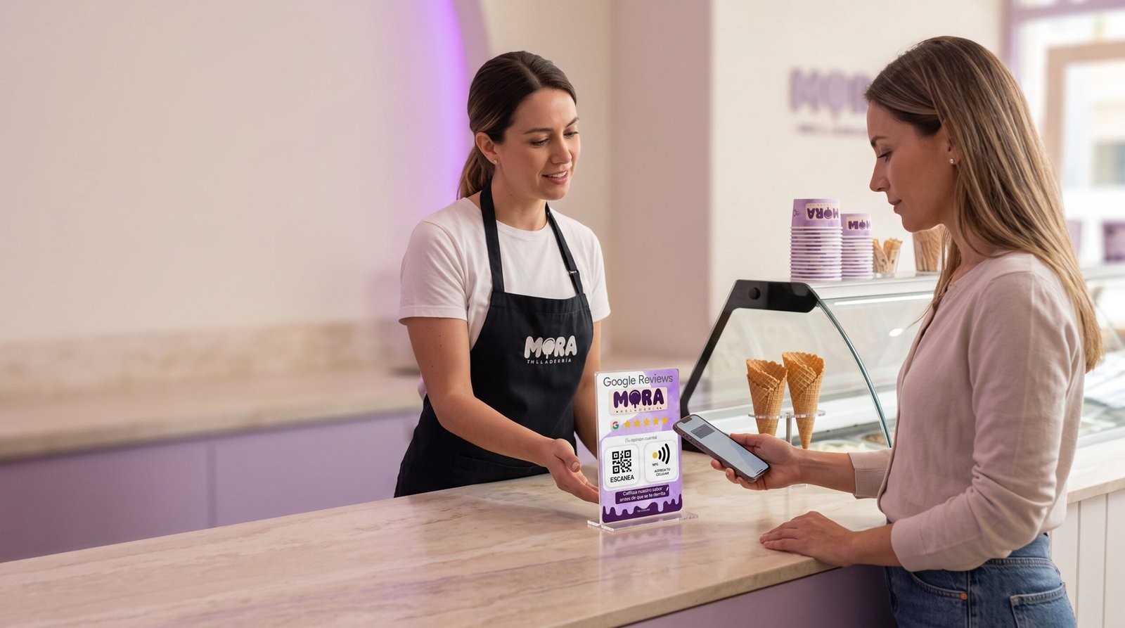 Cliente utilizando TIK en Mora Heladería